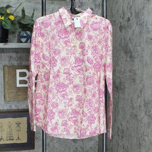 NWT Lands' End Sleeve Dress Shirt 484704 12 Tall Alabaster Jacquard Floral Pink